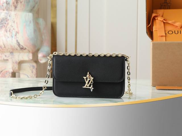 Top original home real shot M14564 black full leather chain bag New season Walle