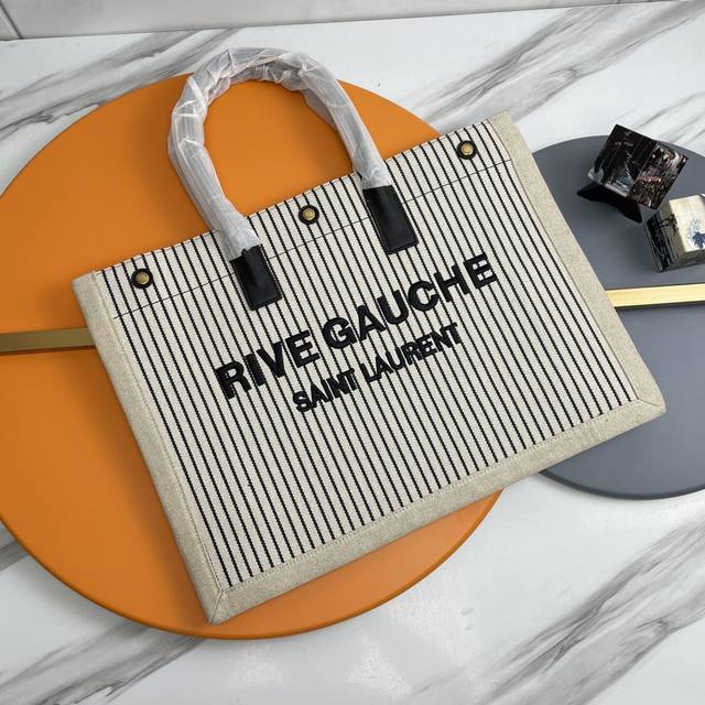 Summer Limited Striped Cotton and Linen Model_Rive Gauche Tote Bag, Left Bank Sh