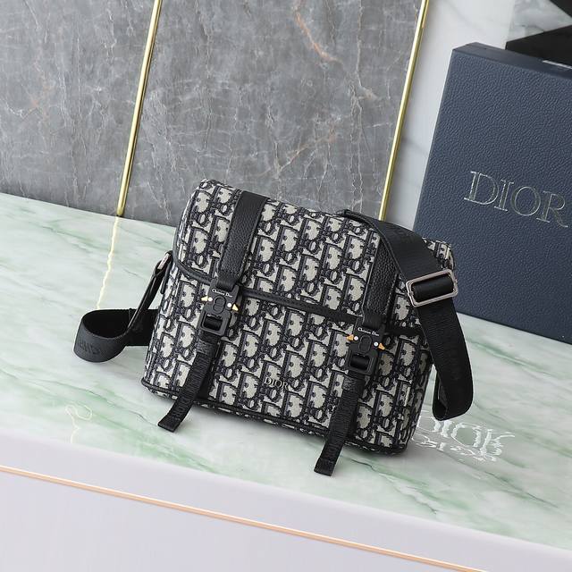 Dior Hit The Road Flap Messenger Bag Beige and black Oblique printed fabric with