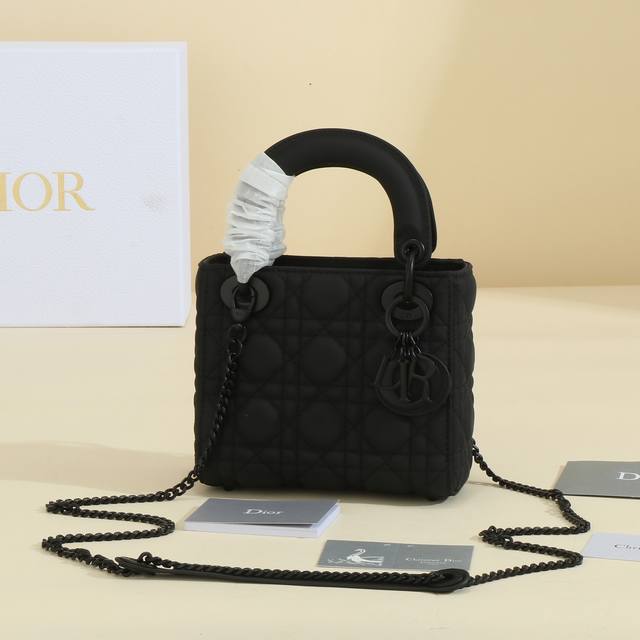 Mini Lady Dior Handbag Three-grid Princess Dior Black matte cowhide rattan patte
