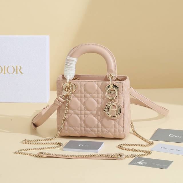 Mini Lady Dior Handbag Three-grid Lady Dior Pink lambskin rattan pattern Lady Di