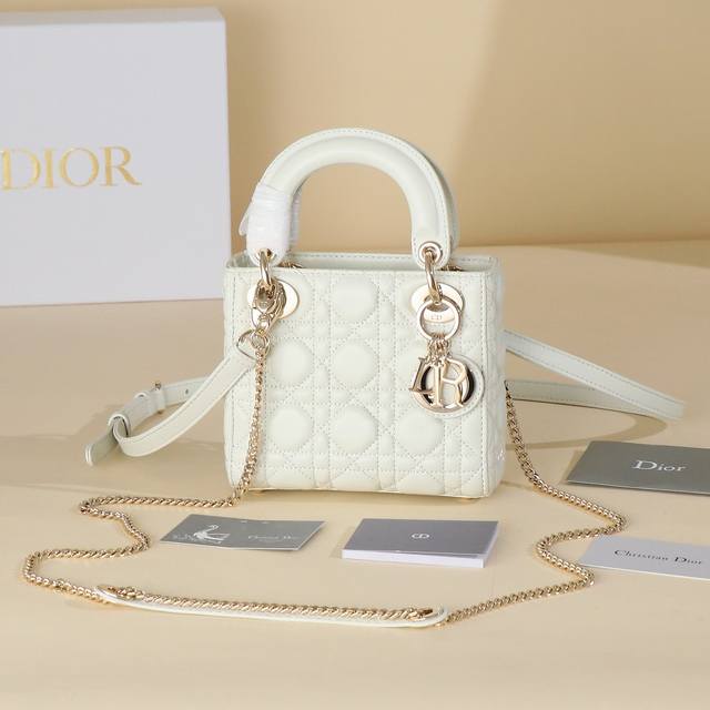 Mini Lady Dior Handbag Three-grid Lady Dior White lambskin rattan pattern Lady D