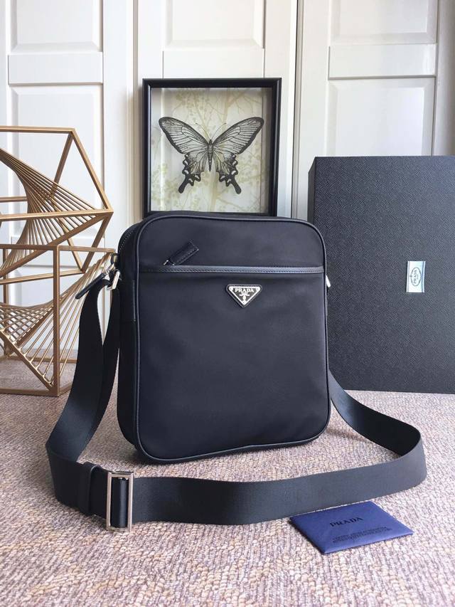 New Men's Bag, 2Vq002 Black, Original Product, Nylon and Saffiano Leather Trim,
