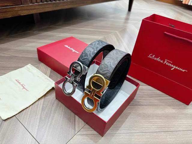 Ferragamo original double-sided imported calfskin belt, with original classic co