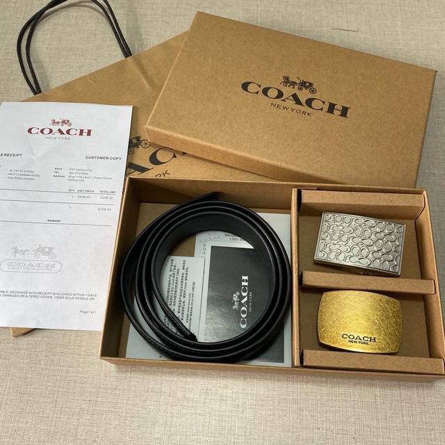 Double buckle gift box set with gift box Coach gift box set belt hot sale 3.5cm