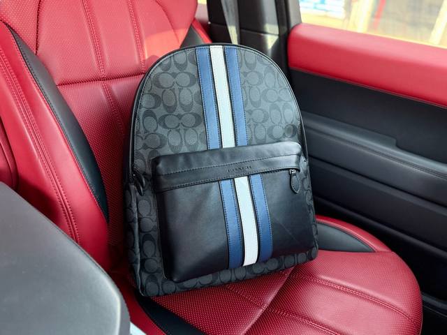 New high-end "Coach" backpack Coach Backpack Charles 35 leather blue and gray st