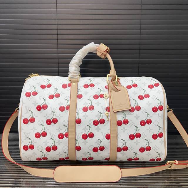 Louisvuitton Louis Vuitton Keepall45 cherry print shoulder crossbody handbag tra