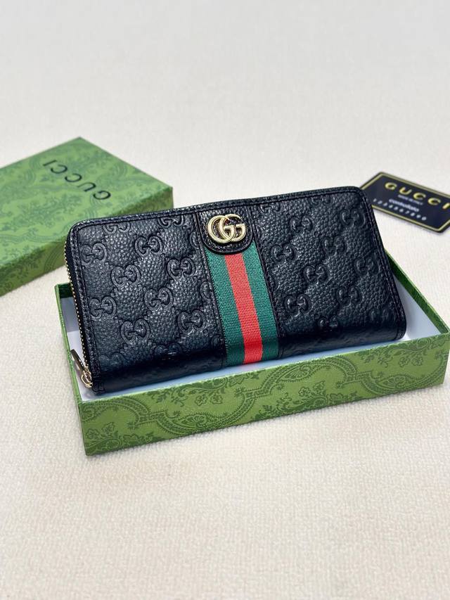 Color Black Size 20X10 Gucci single zipper clutch Original top-grain cowhide emb