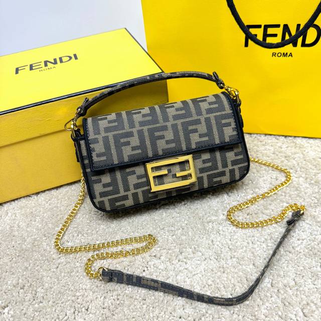 Fend1's iconic Baguette medium handbag features a flap design with a Ff magnetic