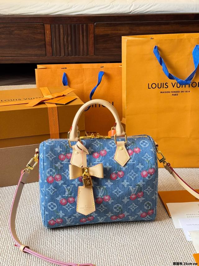 original cloth Lv Speedy 25Cm cherry print pillow bag Lv new series City Keepal