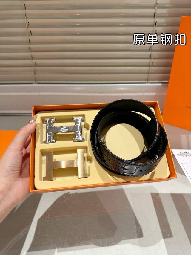 Double-headed steel buckle High version! Belt Hermes leather belt ~ The most pop