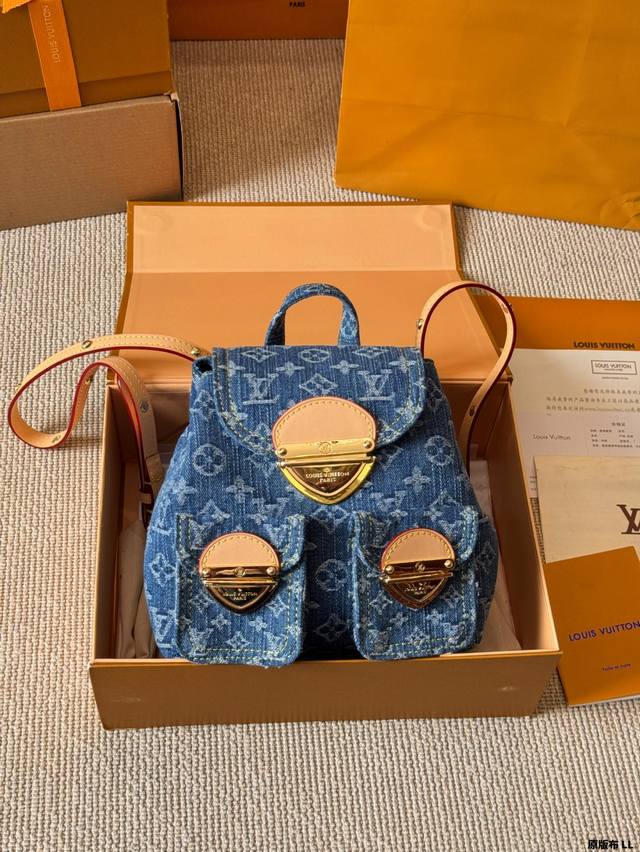 original cloth denim Lv Duma backpack new old flower small Bb backpack top cowhi