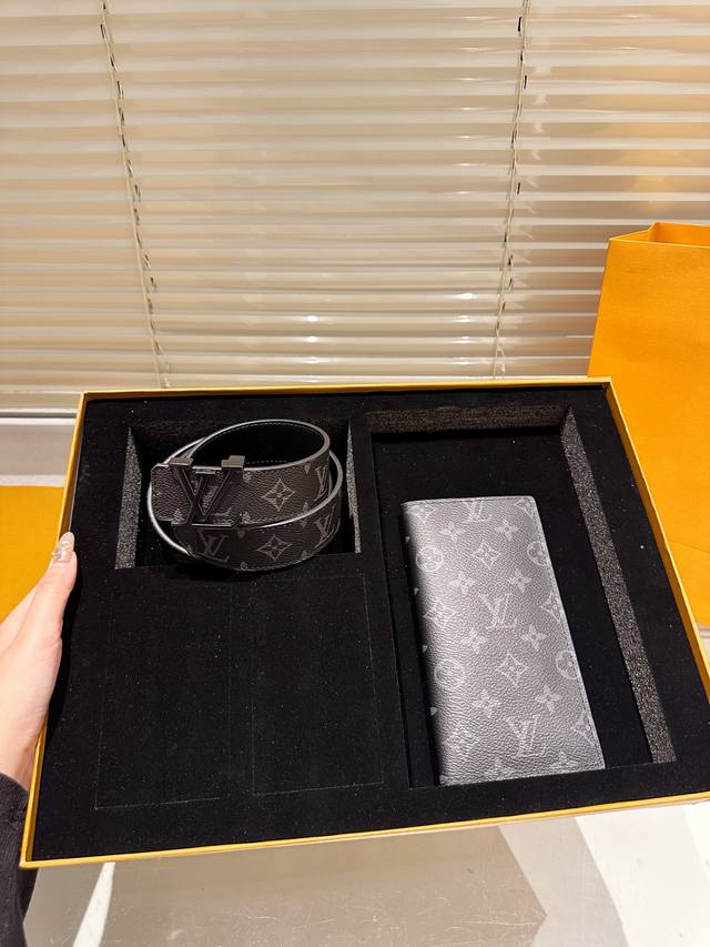 Original Wallet belt with gift box High version! LV cowhide belt ~ popular unise