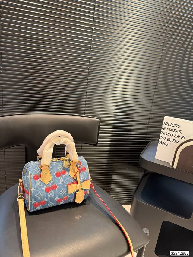 with airplane box folding box Lv denim cherry pillow bag spring and summer show