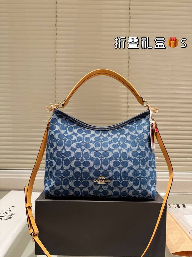 Folding gift box cowhide Coach Laurel Hobo bag pure original Super large capacit