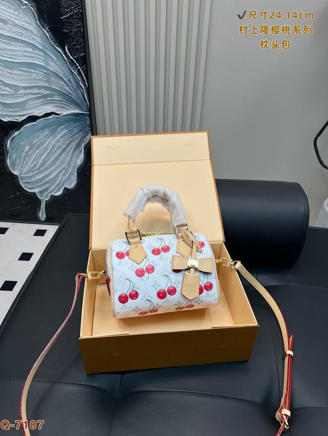 with folding box Lv Speedy Murakami Takashi cherry Boston pillow bag classic rea