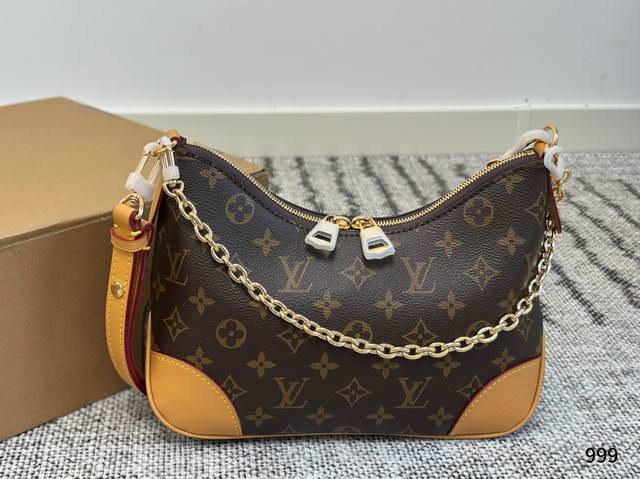 with box Lv classic Boulogne croissant bag zipper old flower leather shoulder st