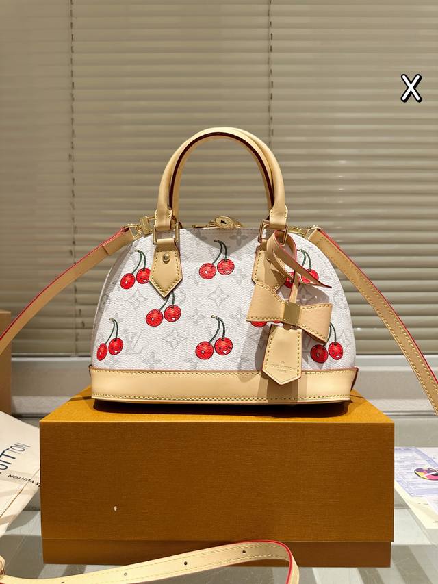 Cowhide version Lv Cherry Series Alma Bb Print Cowhide Shell Bag Original High-q