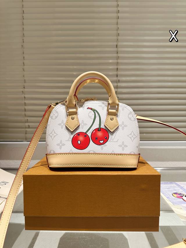 Cowhide version Lv Cherry Series Alma Bb Print Cowhide Shell Bag Original High-q