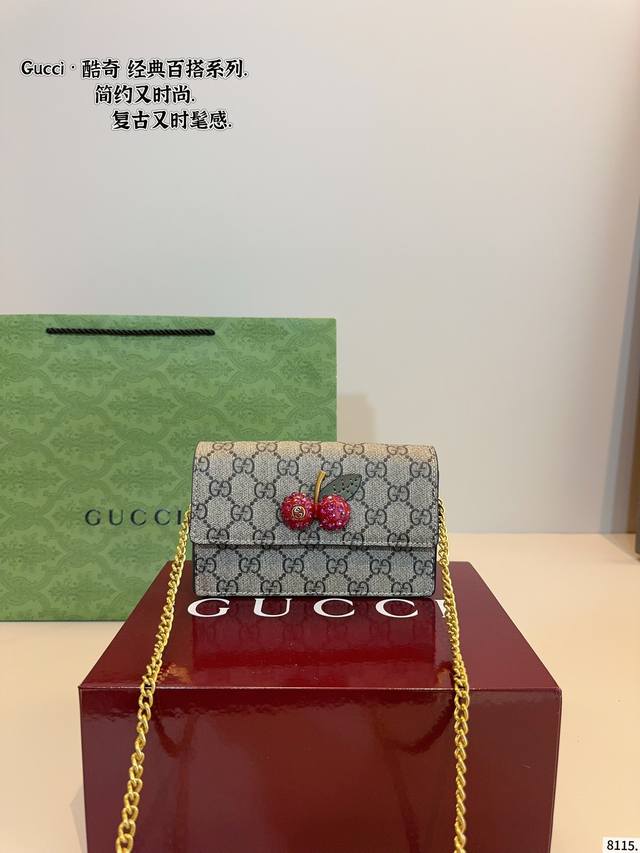 with gift box. New arrivals Gucci cowhide cherry bag messenger bag ~ Summer cher