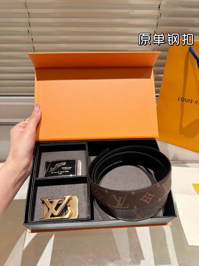 Double-headed steel buckle High version! LV cowhide belt ~ The most popular vers