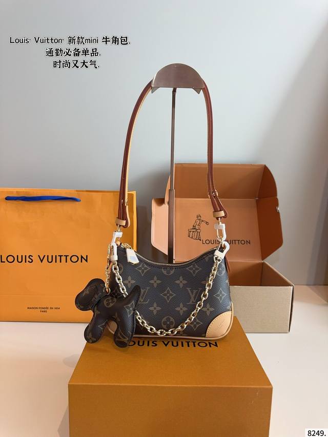 with gift box. Mini Croissant Bag Lv Old Flower Croissant Bag Single Shoulder Cr