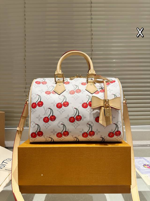 Cowhide version Lv Cherry Series Lv Speedy Pillow Bag Lv Speedy 30cm Pillow Bag