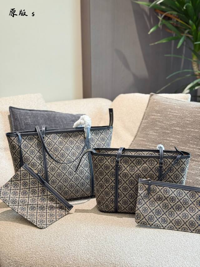 Tory Burch counter new monogram Tote bag, classic navy blue logo, free small clu