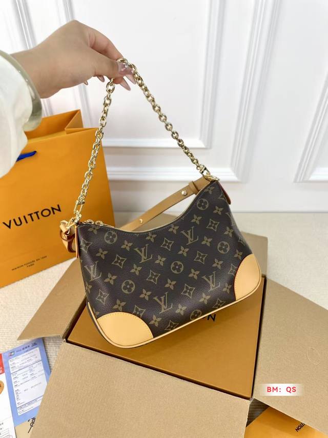 with folding gift box. Lv 2025 new Boulogne croissant bag zipper old flower leat
