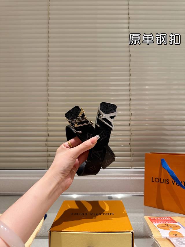 Steel buckle High version! LV cowhide belt ~ popular unisex belt, the most popul