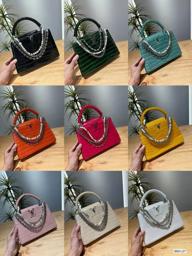 with folding box pure leather Lvcapucines lady bag super complicated production