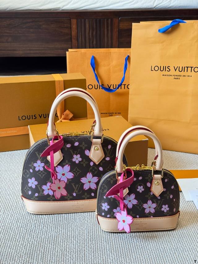 P190 Lv X Murakami Takashi Sakura Series Alma Bb Chessboard Shell Bag Original H