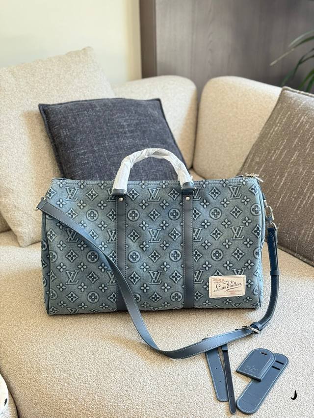 Lv Super Good-Looking Keepall Bandouliere 50 Denim Travel Bag Lv Louis Vuitton K