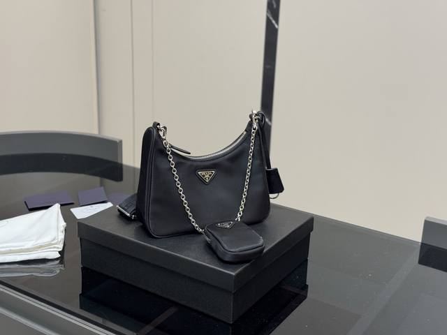 with box, top quality Size: 21*12 Large 9*6Cm Small Prada Hobo 3-in-1! Export or