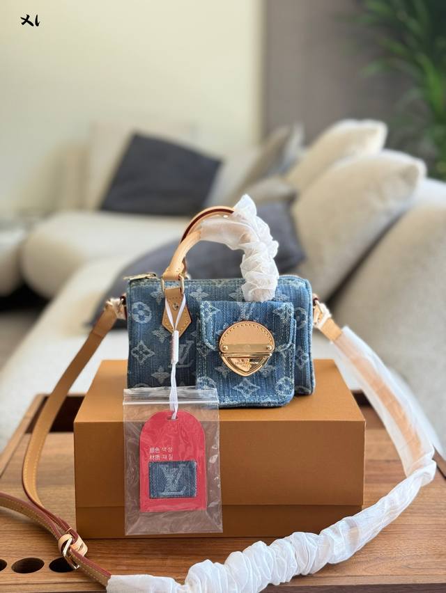 Lv original version with gift box Retro denim small pillow denim bag Yyds casual