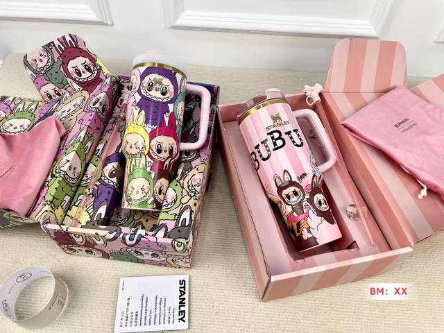 with box Labubu thermos cup Direct drinking port + straw port + handle design Fo