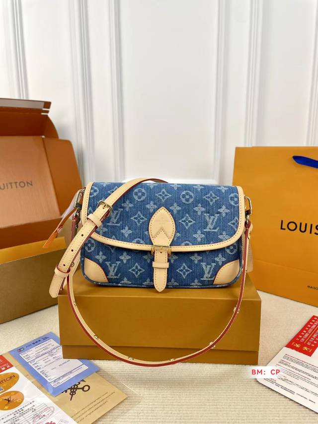with folding gift box Lv denim baguette with precise flower matching, exuding th