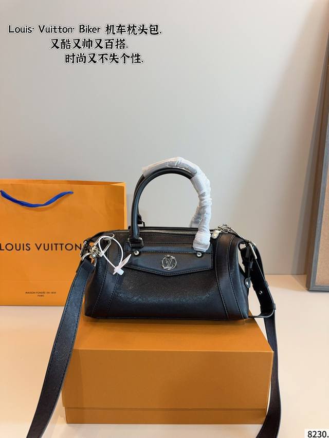 with gift box. Lv Biker motorcycle bag. Black dark pattern logo is super durable