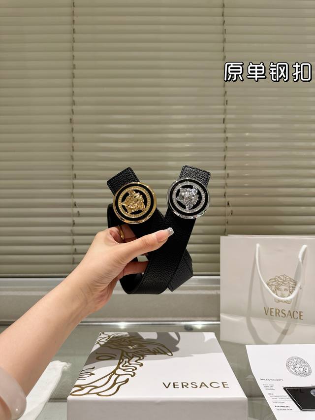 Steel buckle High version! Belt Versace leather belt ~ The most popular version