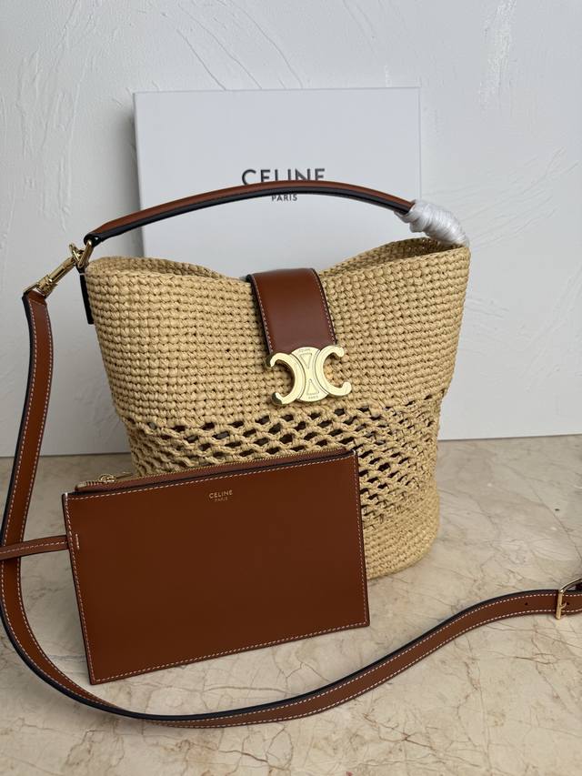 Genuine grade Celine Louise large straw handbag 25th new Louise bucket bag This