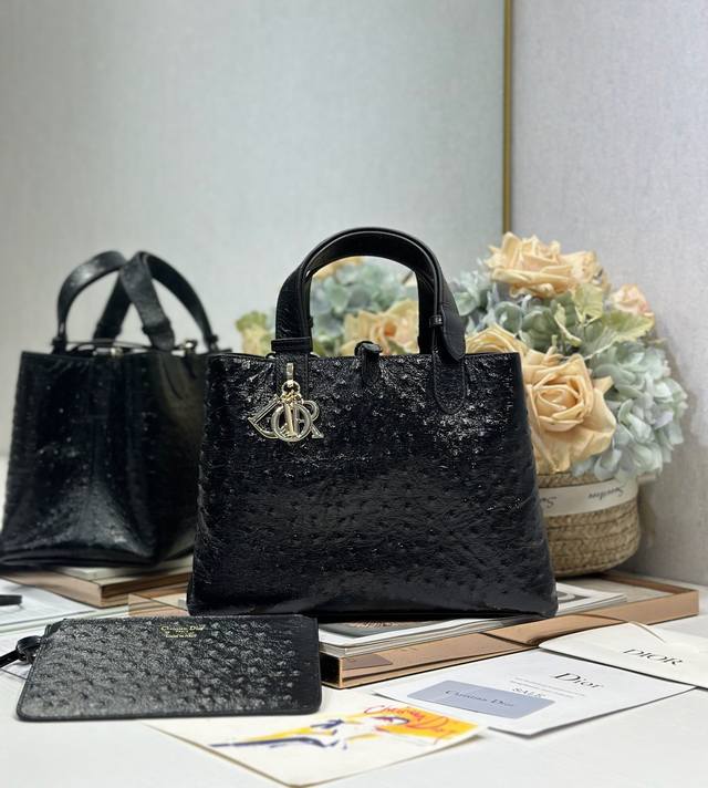 Authentic Diortoujours Handbag [Black Medium with Ostrich Pattern] This Dior To