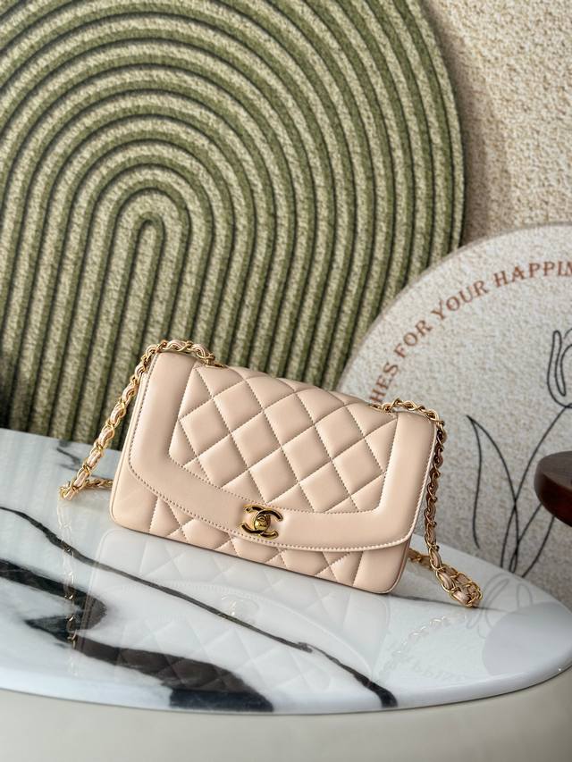 original leather spot Chane second-hand Cf chain bag apricot sheepskin soft and