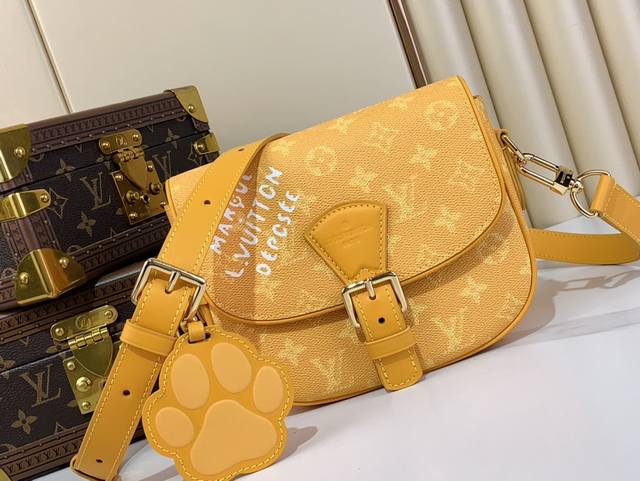 Top original Montsouris messenger bag M12694 Yellow flower silk screen This Mon