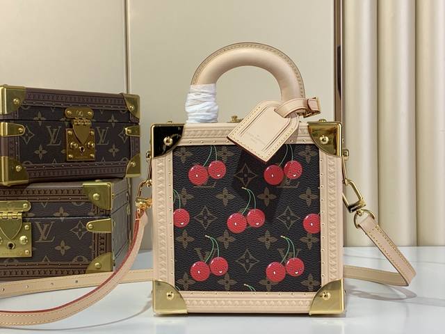 Top Original Lv X Tm Mini Square Trunk Cherry Handbag M14040 Old Flower Cherry