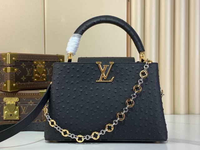 Super Original Capucines Medium Handbag M12935 Black Jewelry Chain Cowhide with