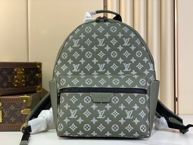 Top original Discovery small backpack M12463 Army green stripe embossed This Di