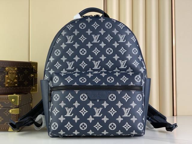 Top Original Discovery Backpack M24760 Dark Blue with White Silk Screen Made fr