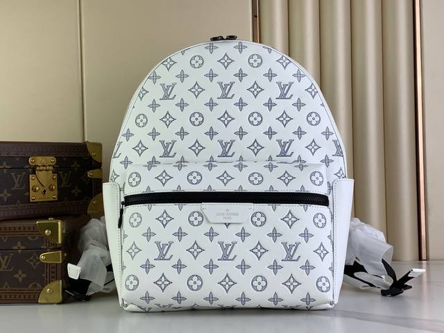 Top Original Discovery Backpack M24760 White Dark Blue Silkscreen Made of two-t