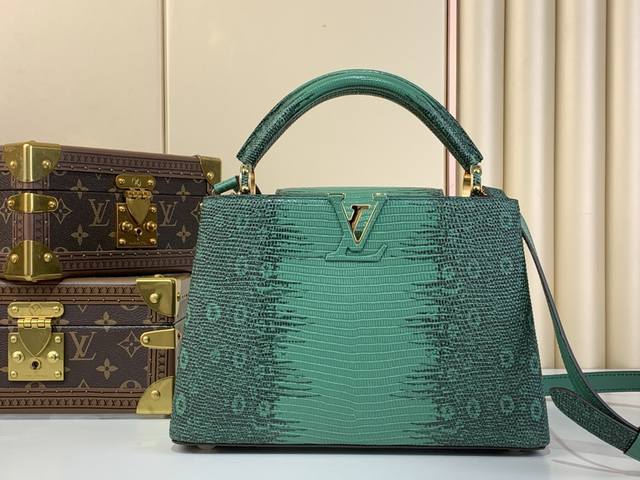 Super original exclusive real shot Capucines Bb handbag N48865 98177 Green lizar