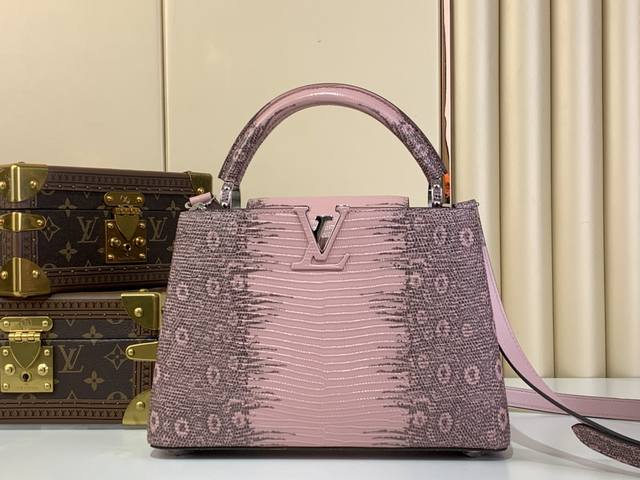 Super original exclusive real shot Capucines Bb handbag N48865 98177 Pink lizard